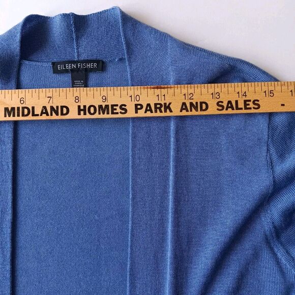 Eileen Fisher Open Front Cardigan Sweater Top LARGE Blue Purple Tencel Lyocell - Picture 9 of 11